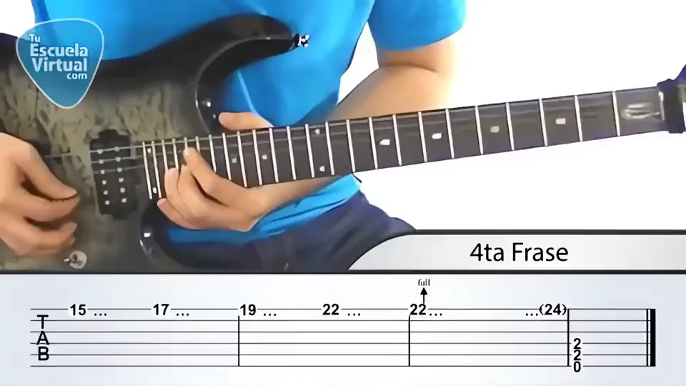 4ta frase del solo de Yunque en guitarra, con su tablatura debajo