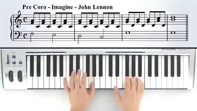 Clase de teclado con la partitura en pantalla