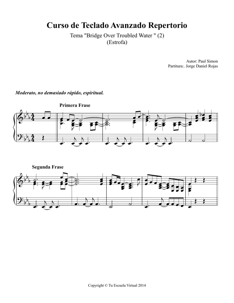 Partitura y tablatura de Bridge Over Troubled Water