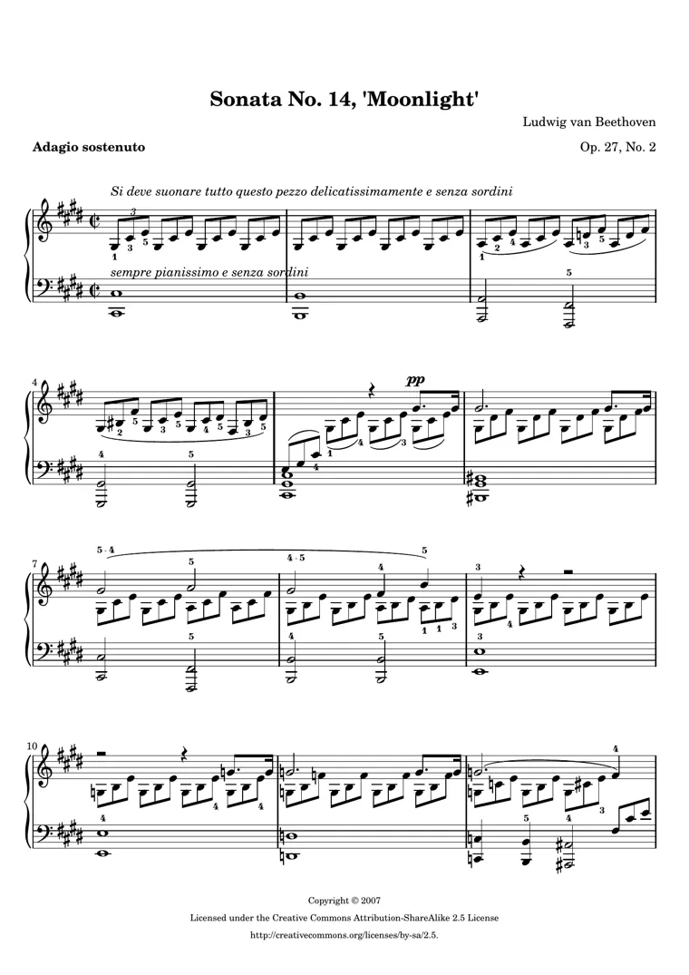 Partitura y tablatura de Claro de Luna
