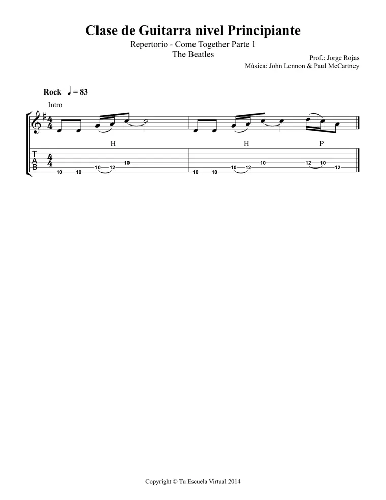 Partitura y tablatura de Come Together