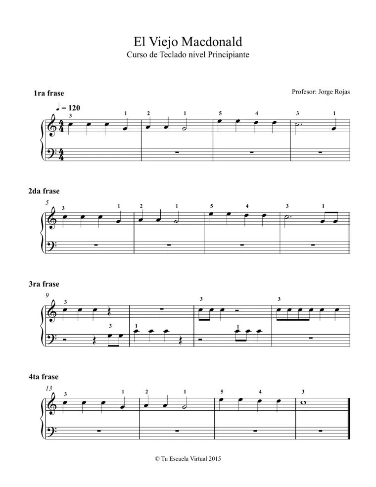 Partitura y tablatura de El Viejo Macdonald