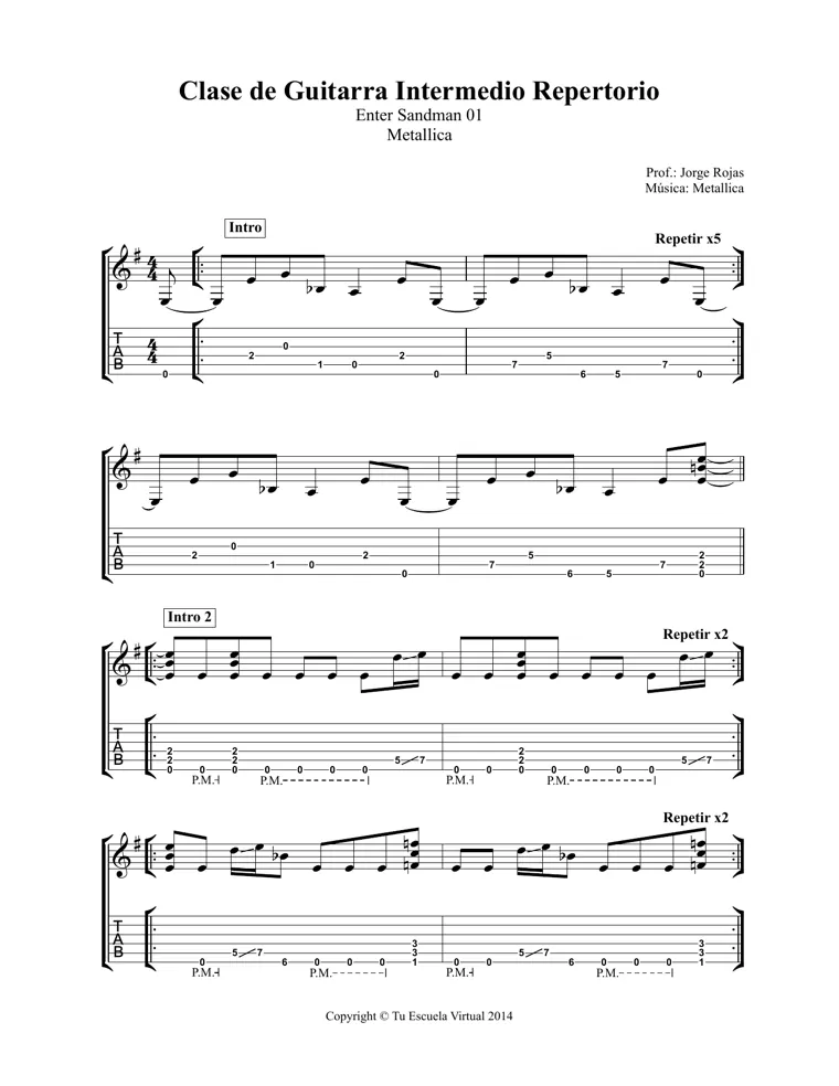 Partitura y tablatura de Enter Sandman