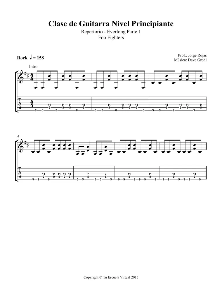 Partitura y tablatura de Everlong