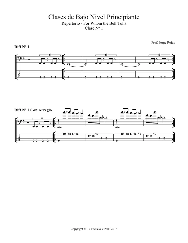 Partitura y tablatura de For Whom The Bell Tolls
