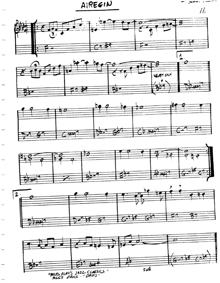 Partitura lead sheet de Airegin