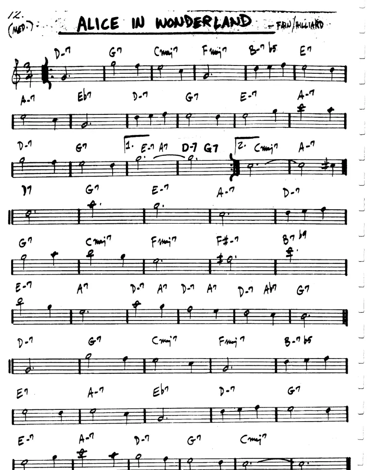 Partitura lead sheet de Alice In Wonderland