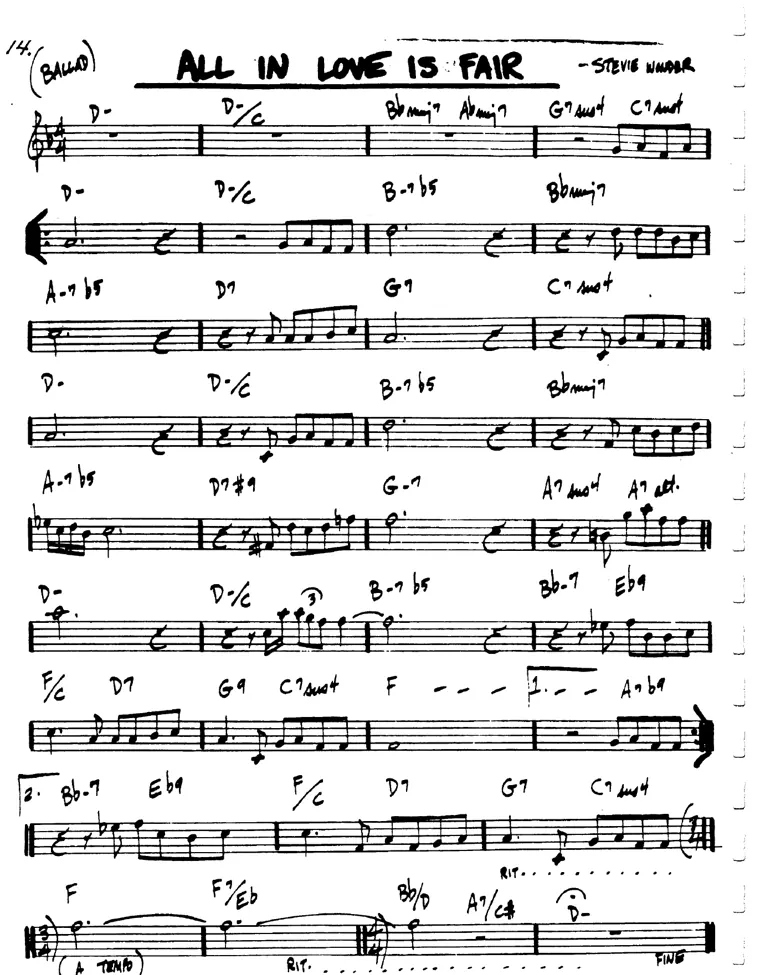 Partitura lead sheet de All In Love Is Fair