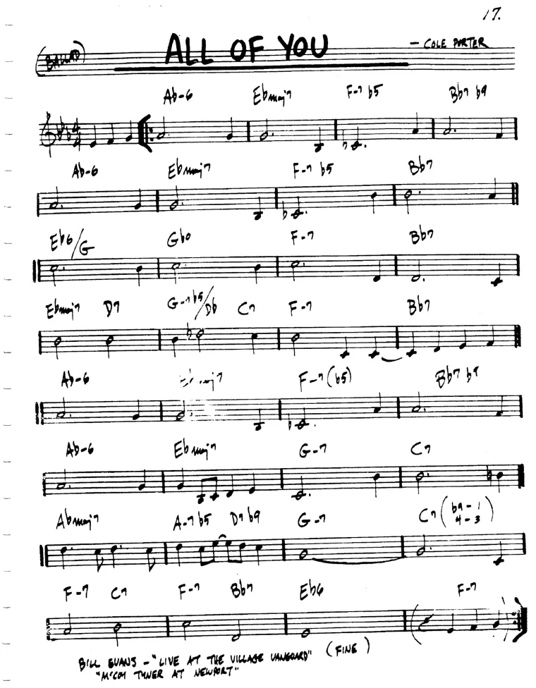 Partitura lead sheet de All Of You