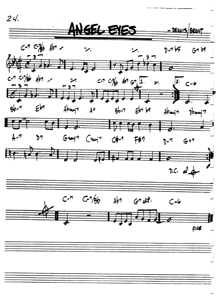 Partitura lead sheet de Angel Eyes
