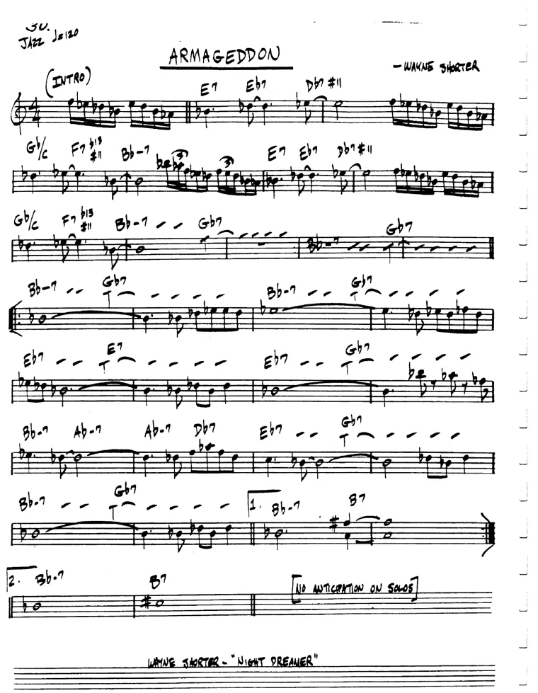 Partitura lead sheet de Armageddon