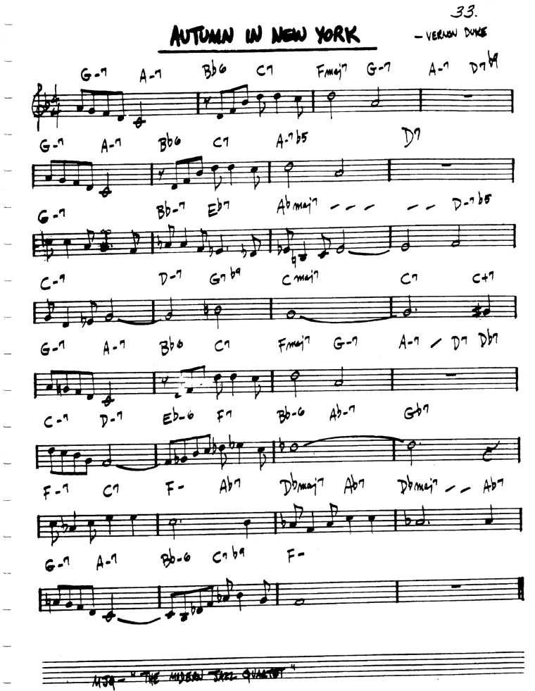 Partitura lead sheet de Autumn In New York