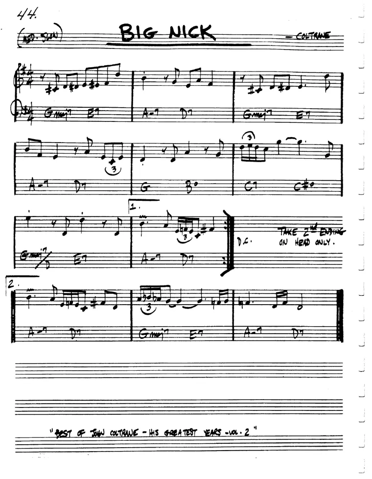 Partitura lead sheet de Big Nick