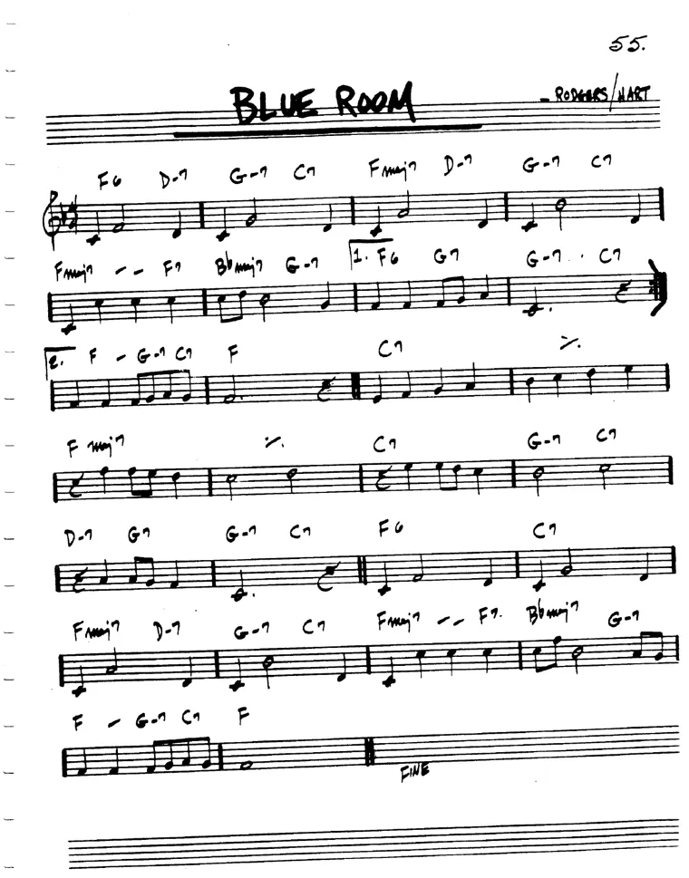 Partitura lead sheet de Blue Room