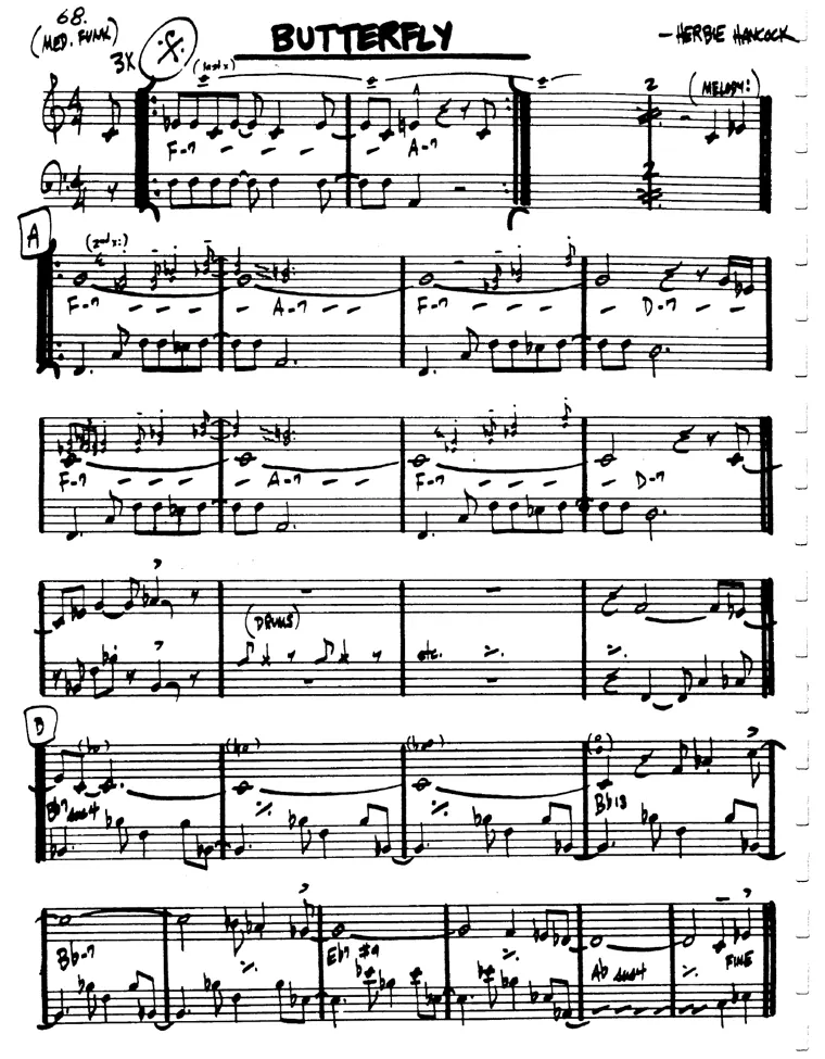 Partitura lead sheet de Butterfly