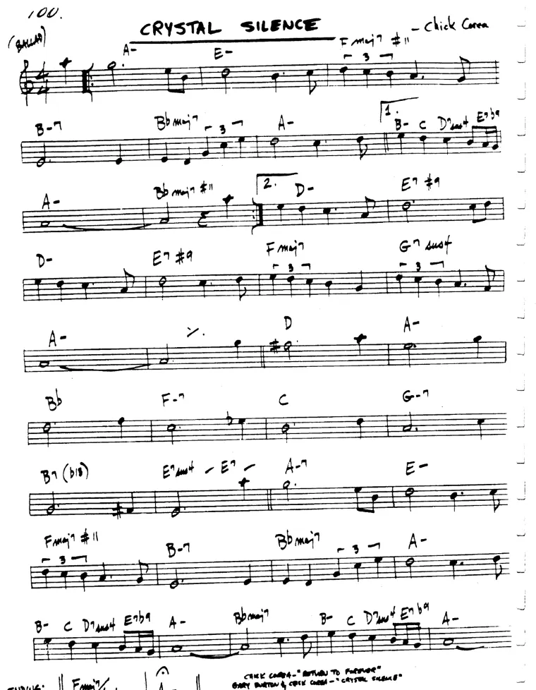 Partitura lead sheet de Crystal Silence