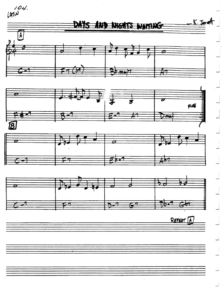 Partitura lead sheet de Days And Nights Waiting