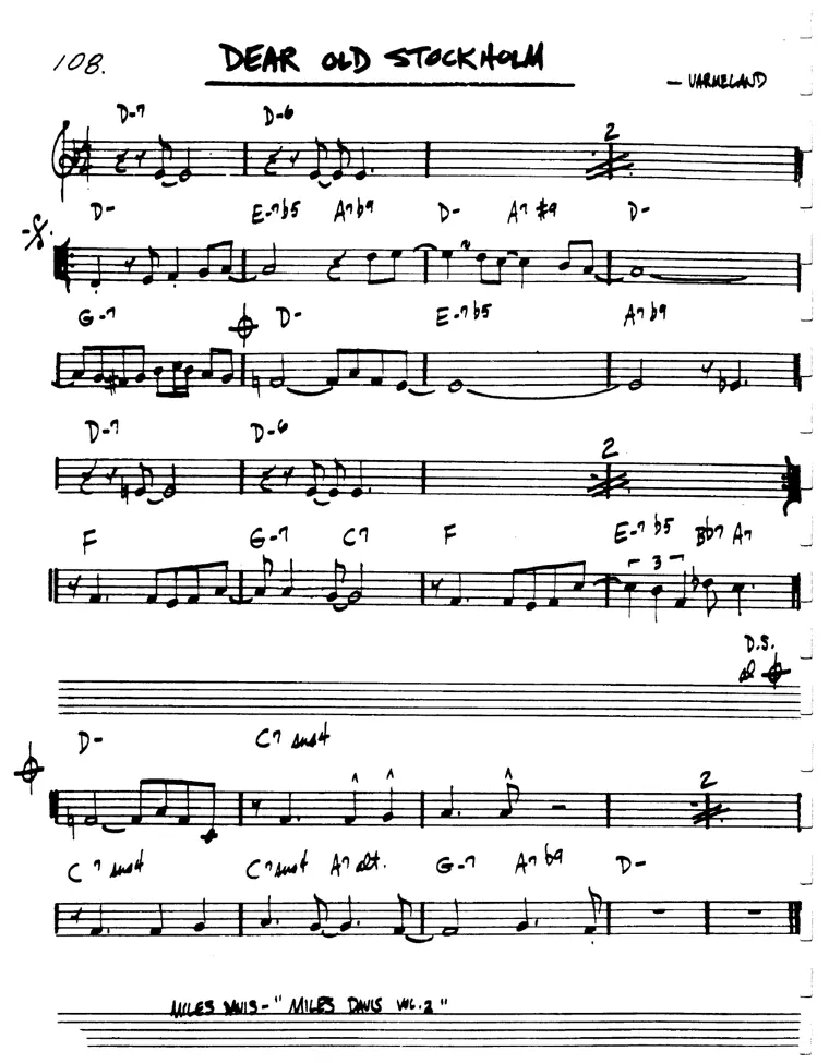 Partitura lead sheet de Dear Old Stockholm