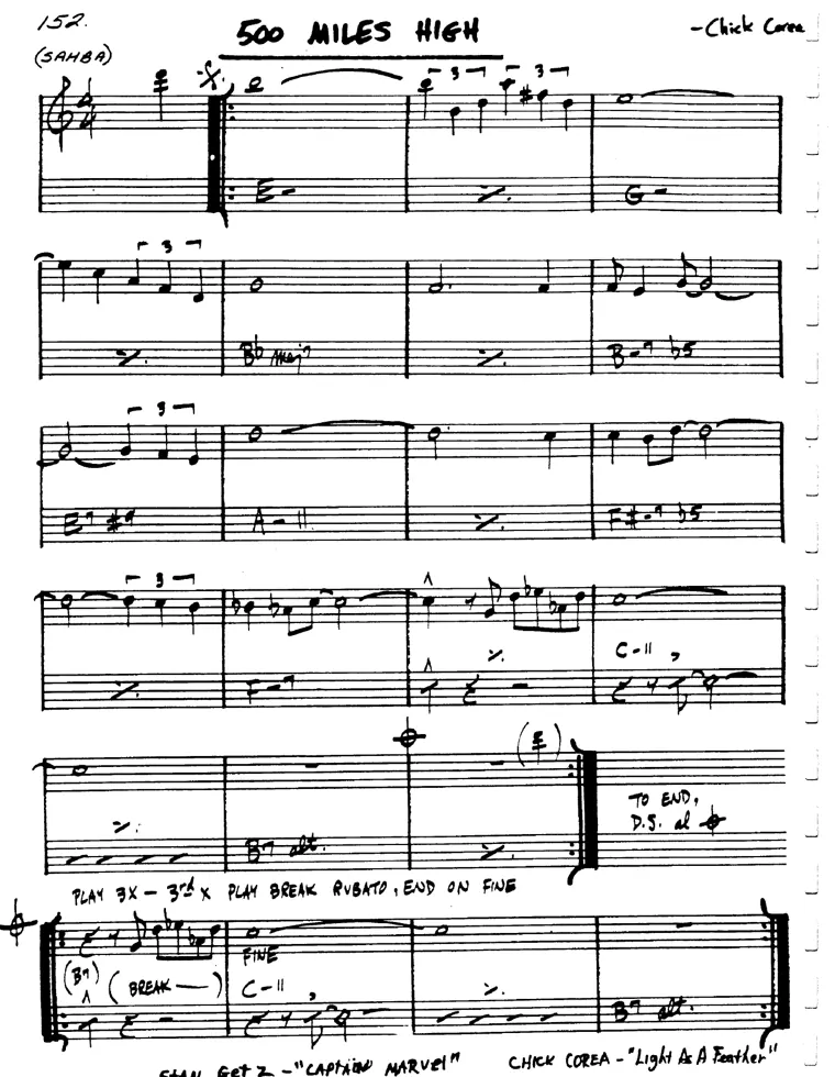Partitura lead sheet de Five Hundred Miles High