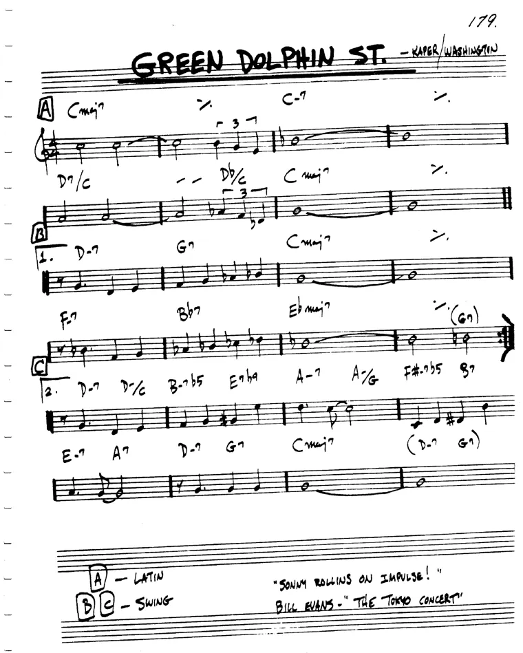 Partitura lead sheet de Green Dolphin Street