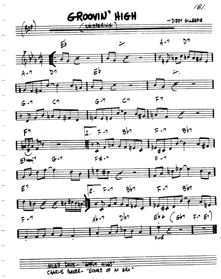 Partitura lead sheet de Groovin' High