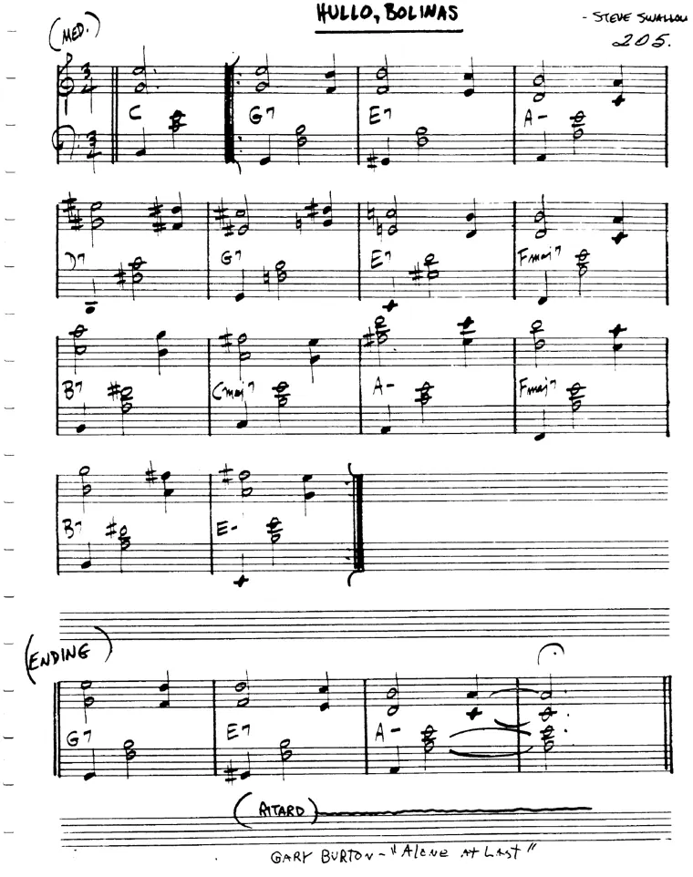 Partitura lead sheet de Hullo, Bolinas
