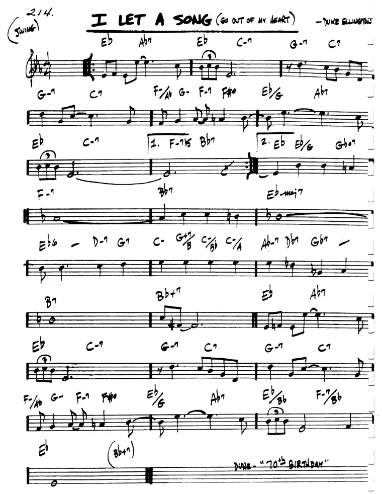 Partitura lead sheet de I Let A Song Go Out Of My Heart