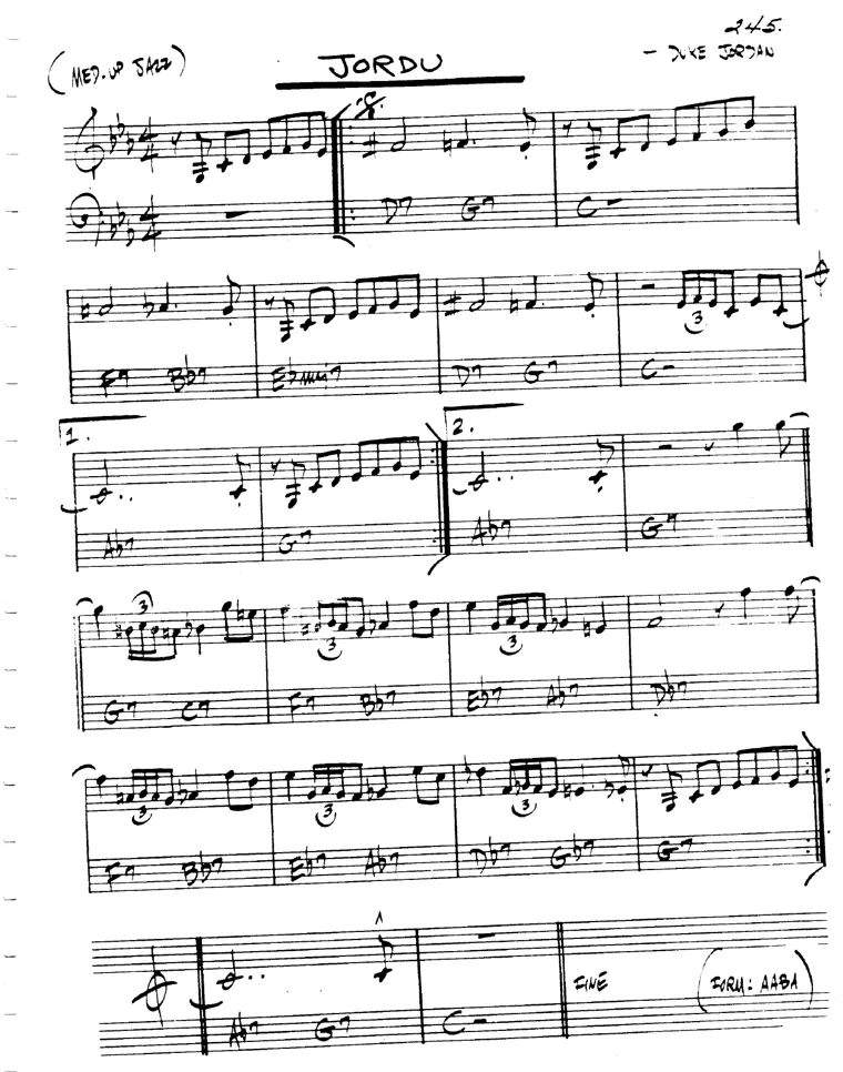 Partitura lead sheet de Jordu