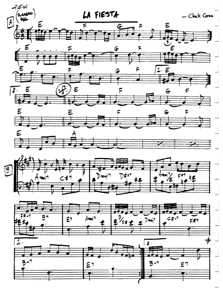 Partitura lead sheet de La Fiesta
