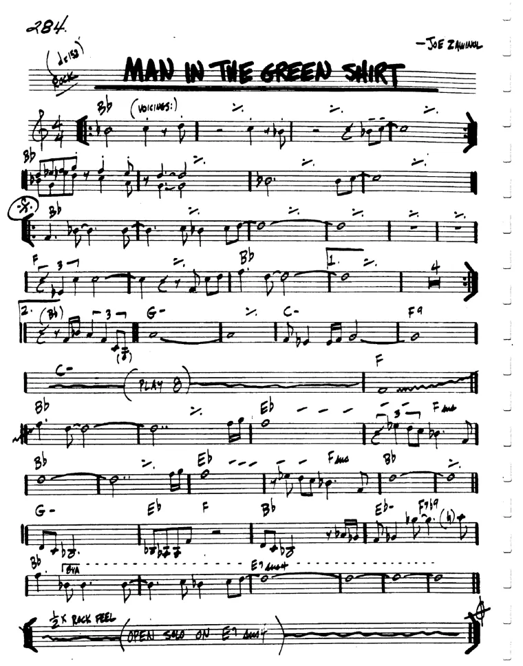 Partitura lead sheet de Man In The Green Shirt