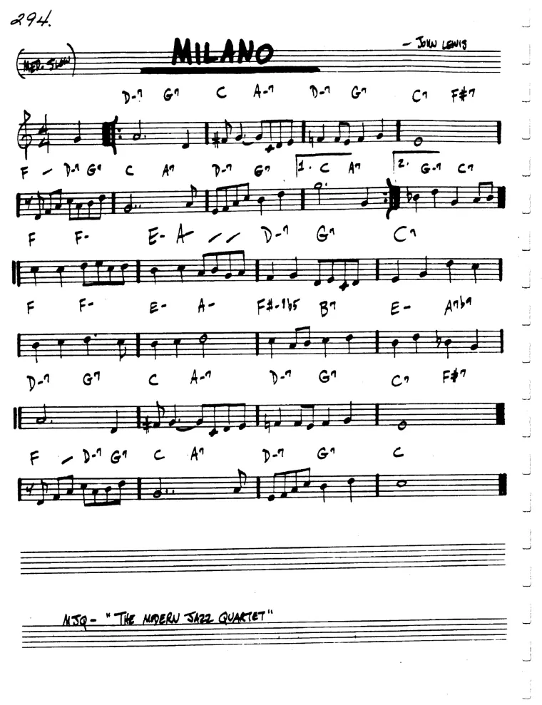 Partitura lead sheet de Milano