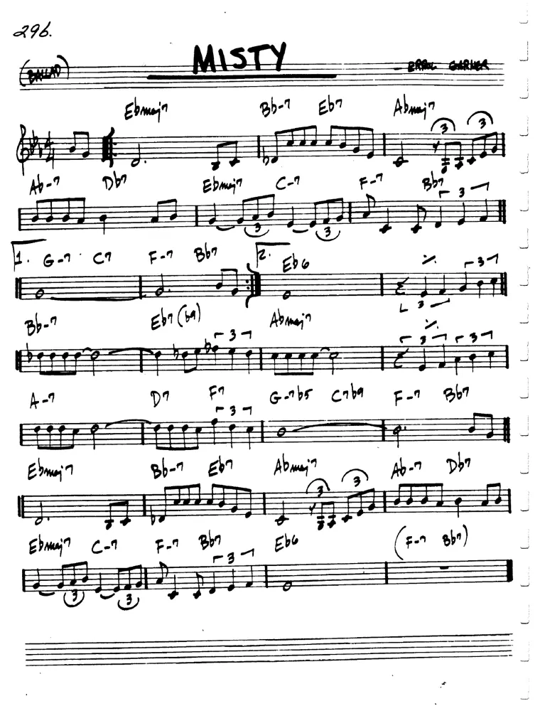 Partitura lead sheet de Misty