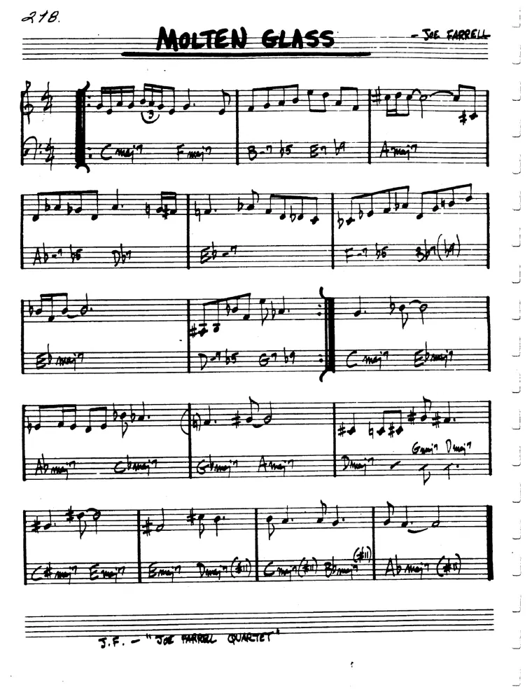 Partitura lead sheet de Molten Glass