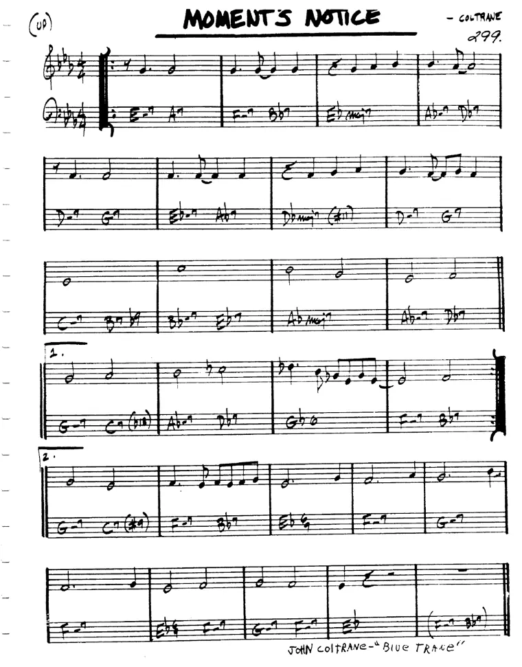 Partitura lead sheet de Moment's Notice