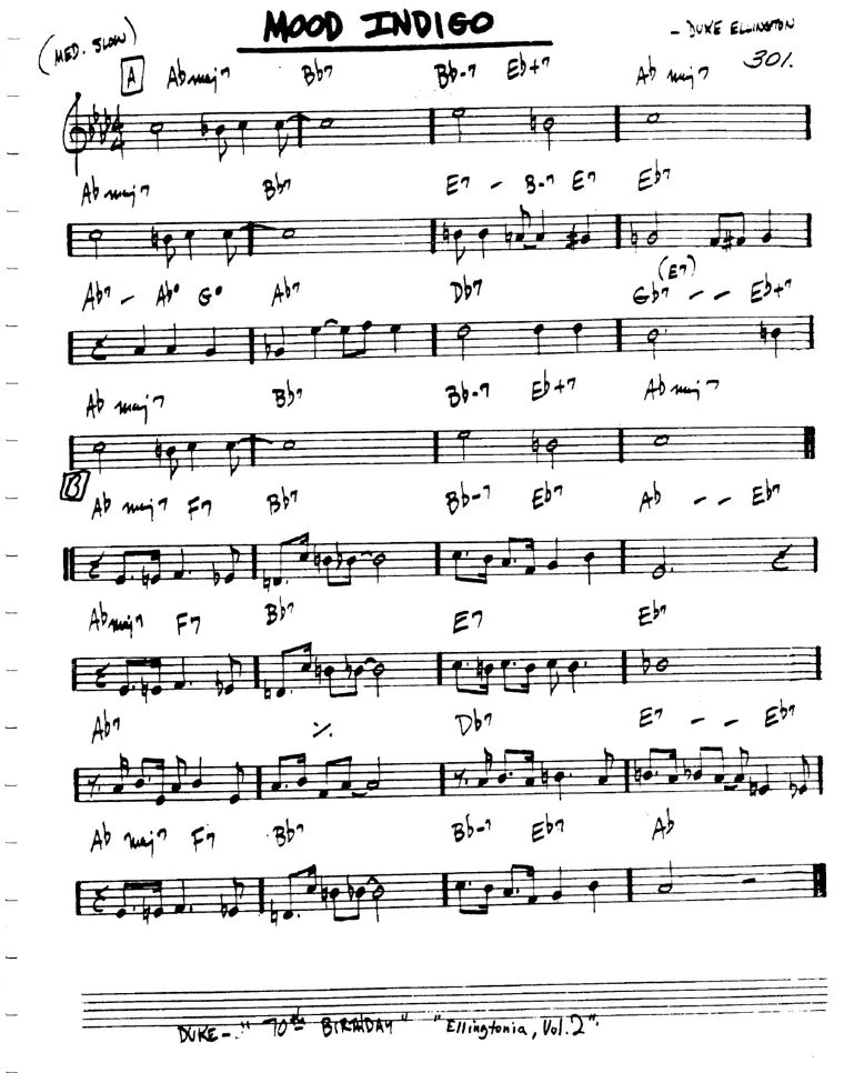Partitura lead sheet de Mood Indigo