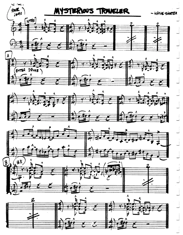 Partitura lead sheet de Mysterious Traveler