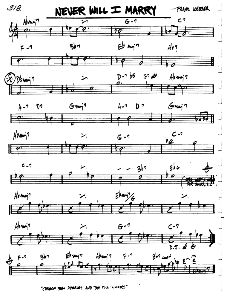 Partitura lead sheet de Never Will I Marry