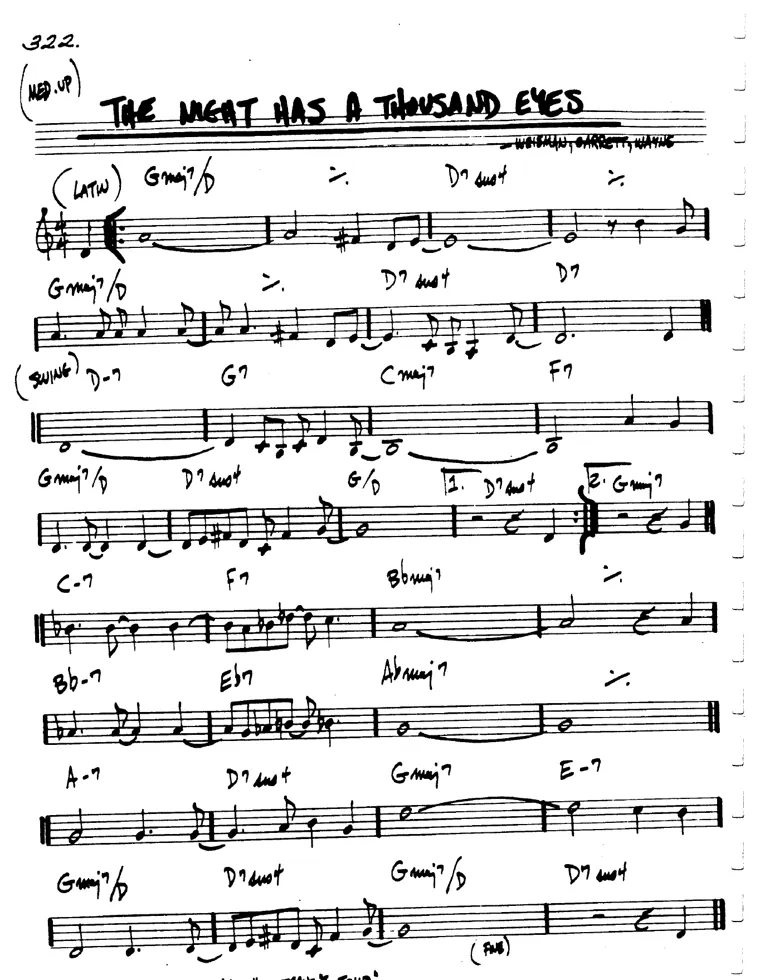Partitura lead sheet de Night Has A Thousand Eyes
