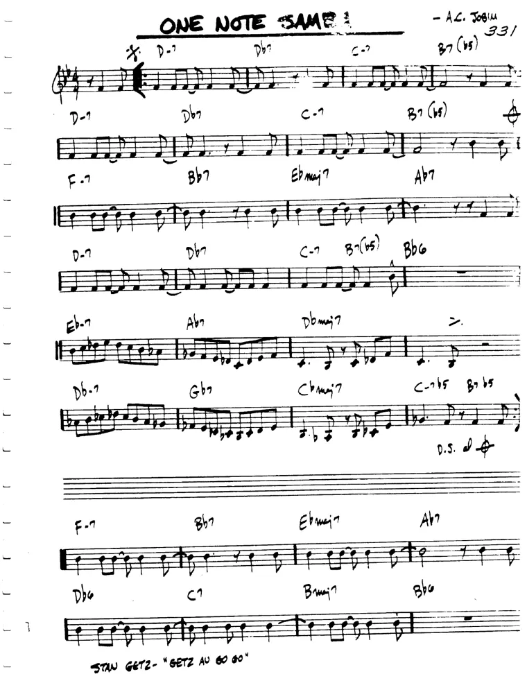 Partitura lead sheet de One Note Samba