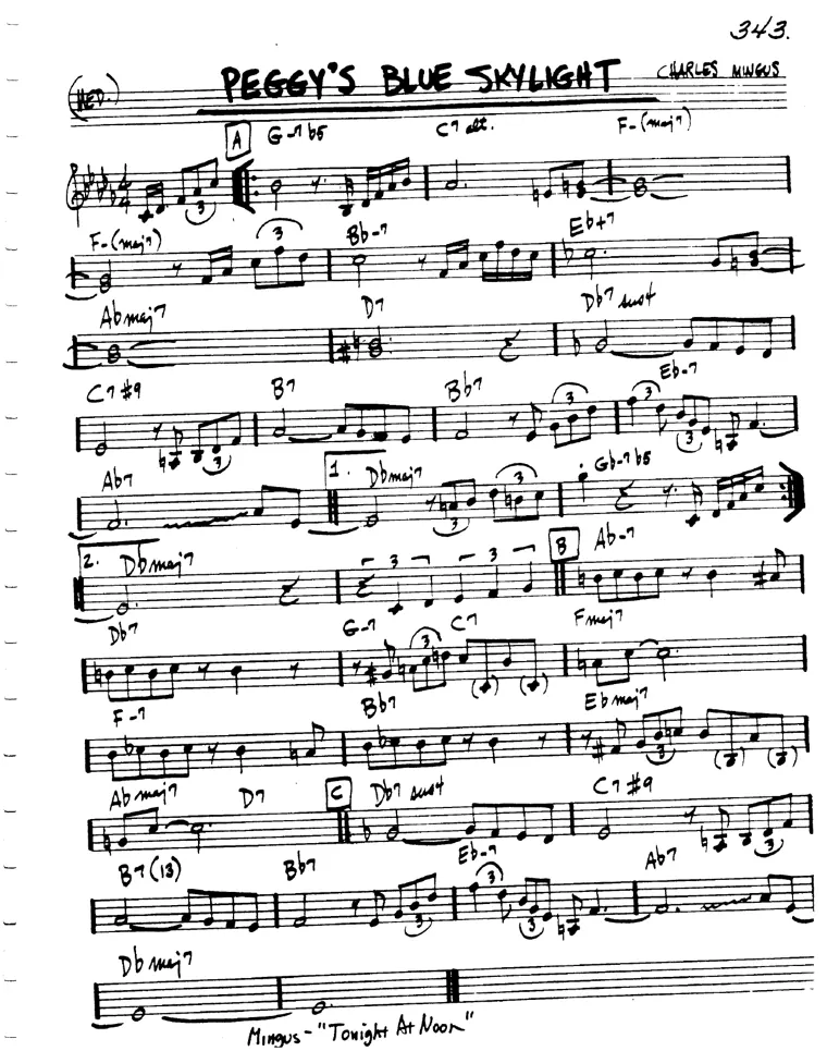 Partitura lead sheet de Peggy's Blue Skylight
