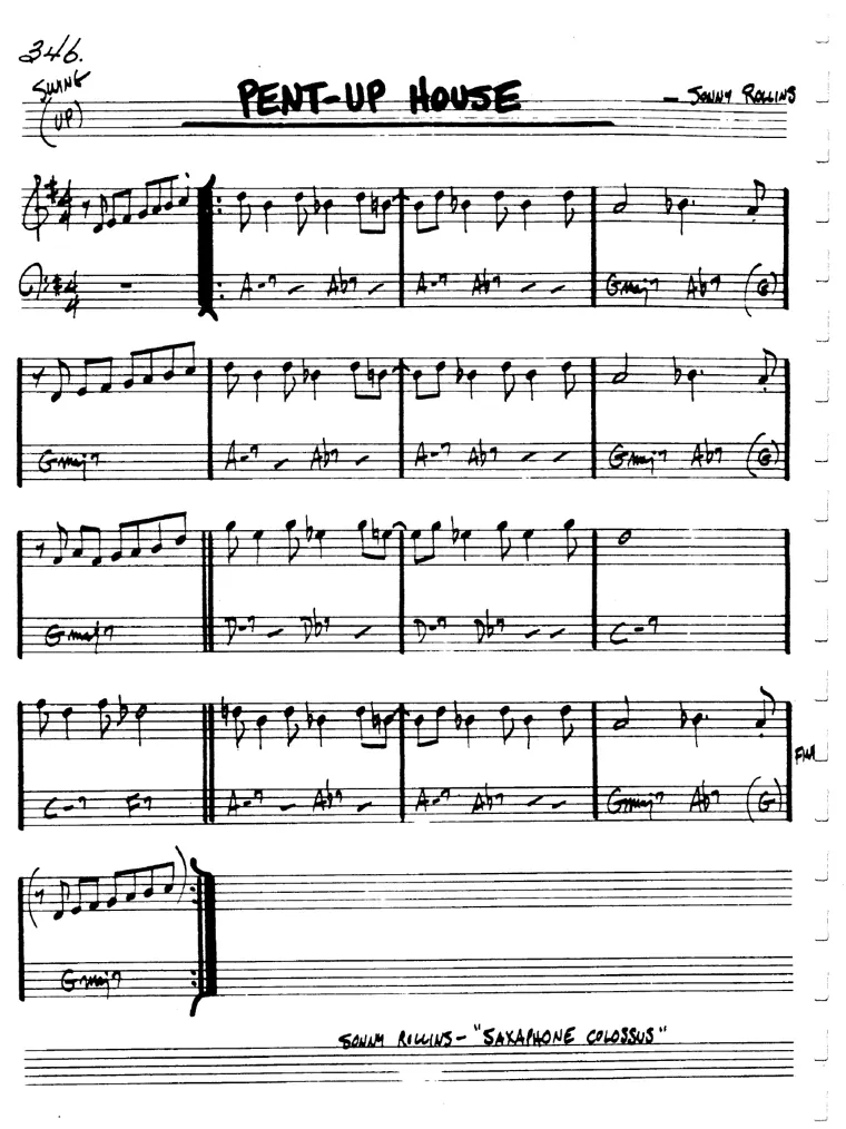 Partitura lead sheet de Pent-Up House