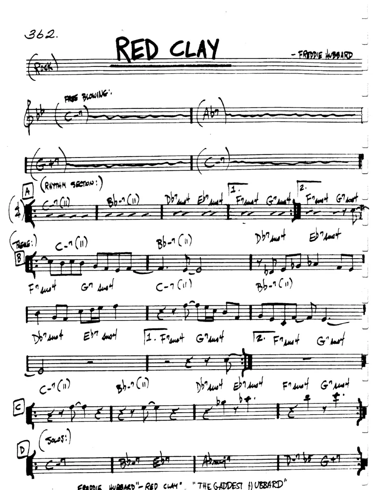 Partitura lead sheet de Red Clay