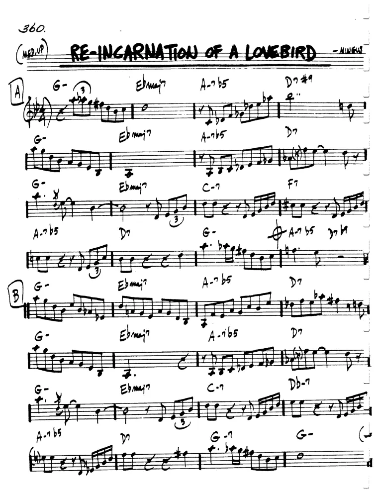 Partitura lead sheet de Reincarnation Of A Lovebird