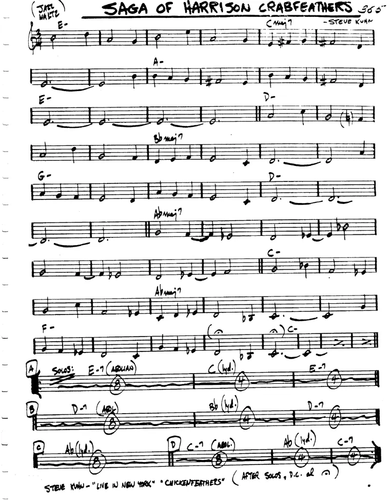 Partitura lead sheet de Saga Of Harrison Crabfeathers