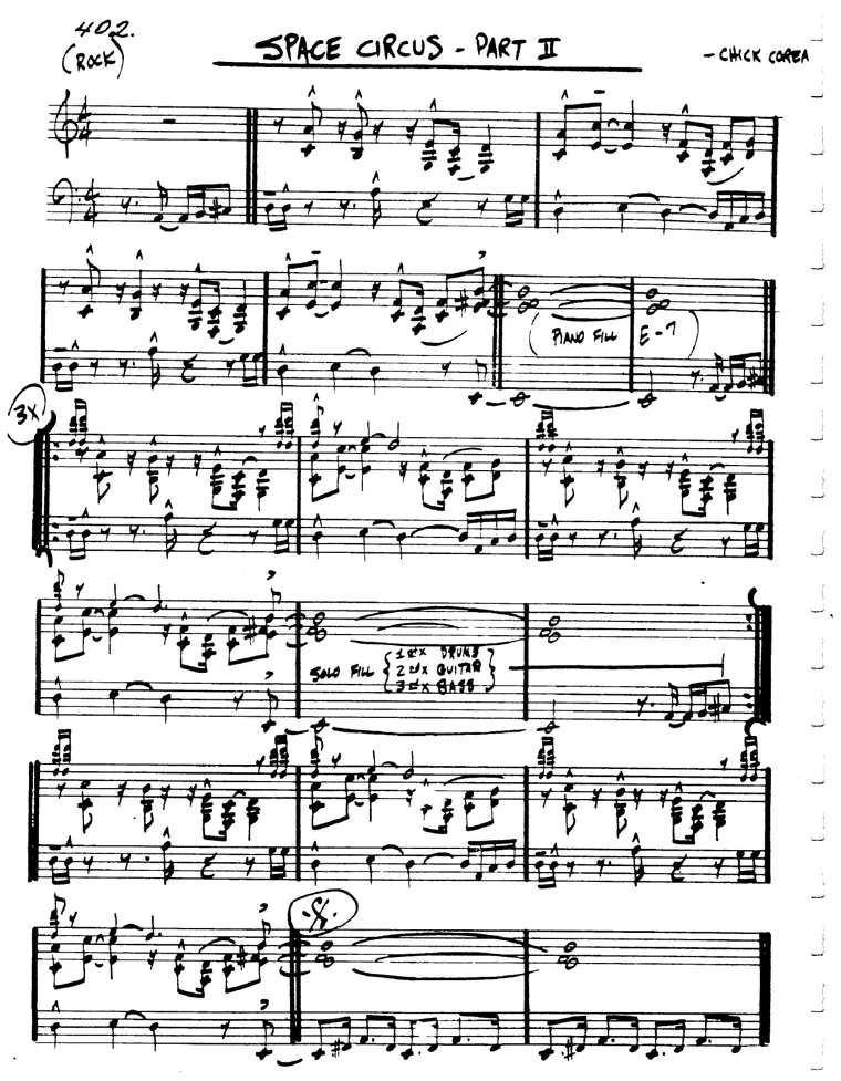 Partitura lead sheet de Space Circus Part 2