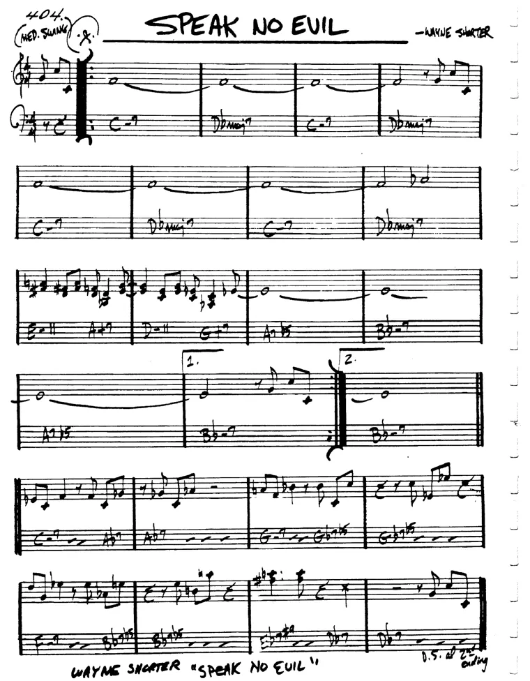Partitura lead sheet de Speak No Evil