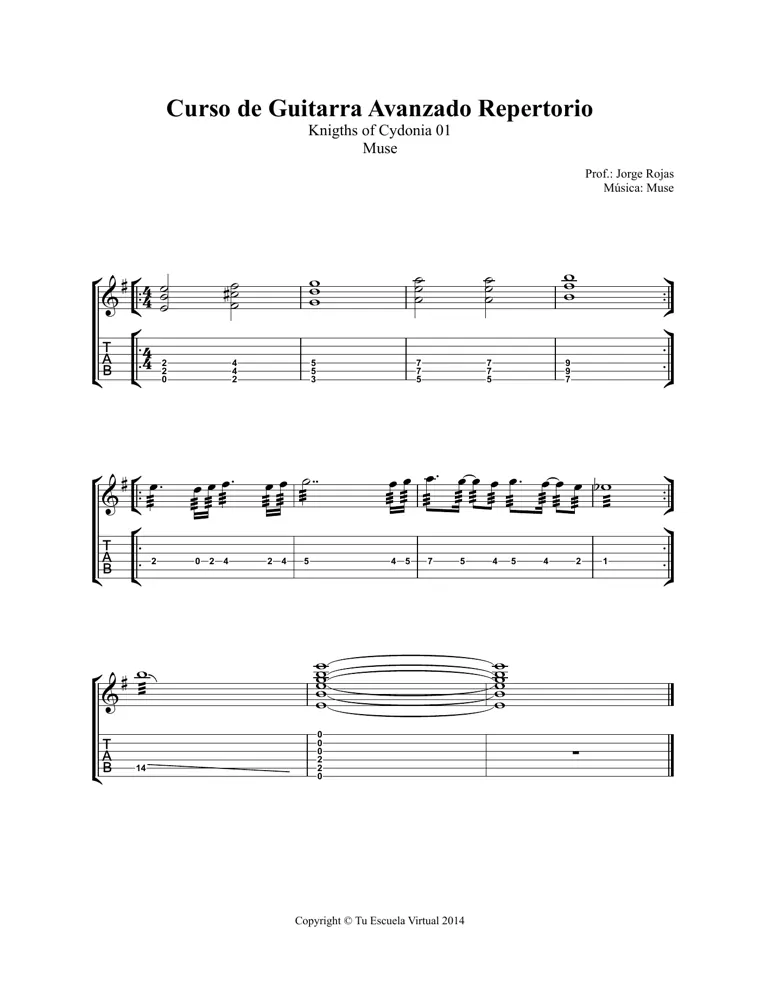 Partitura y tablatura de Knights of Cydonia