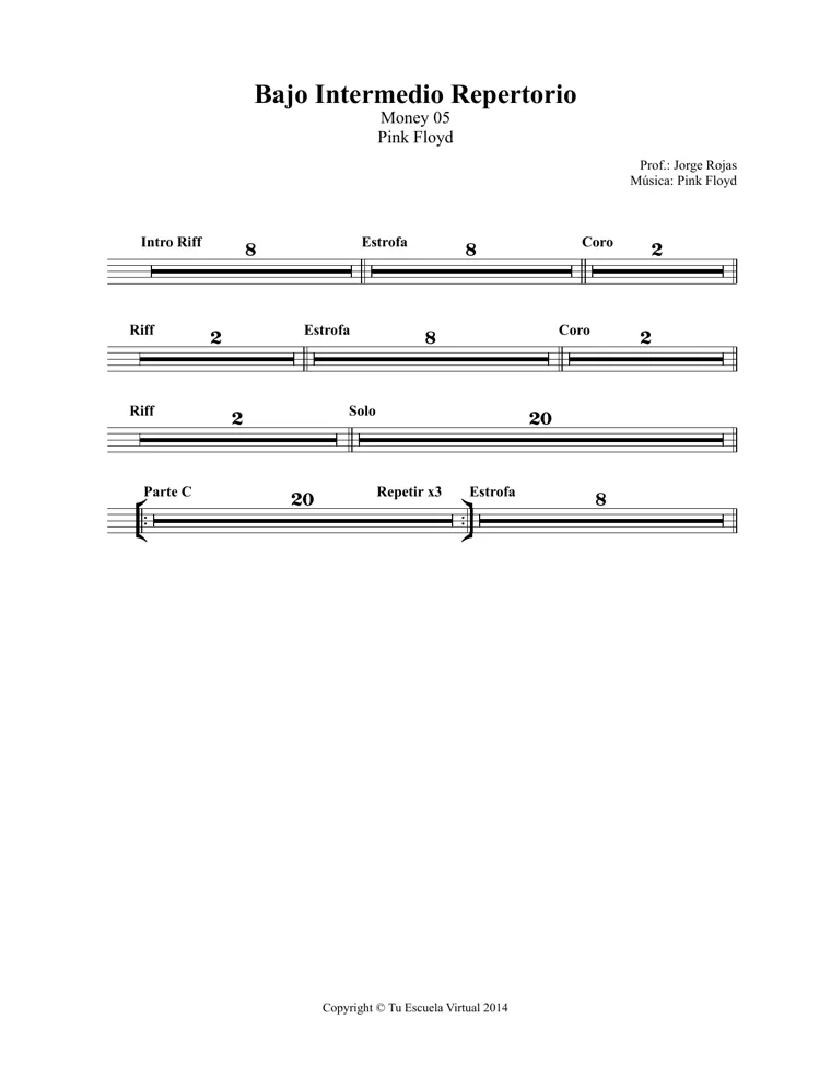 Partitura y tablatura de Money