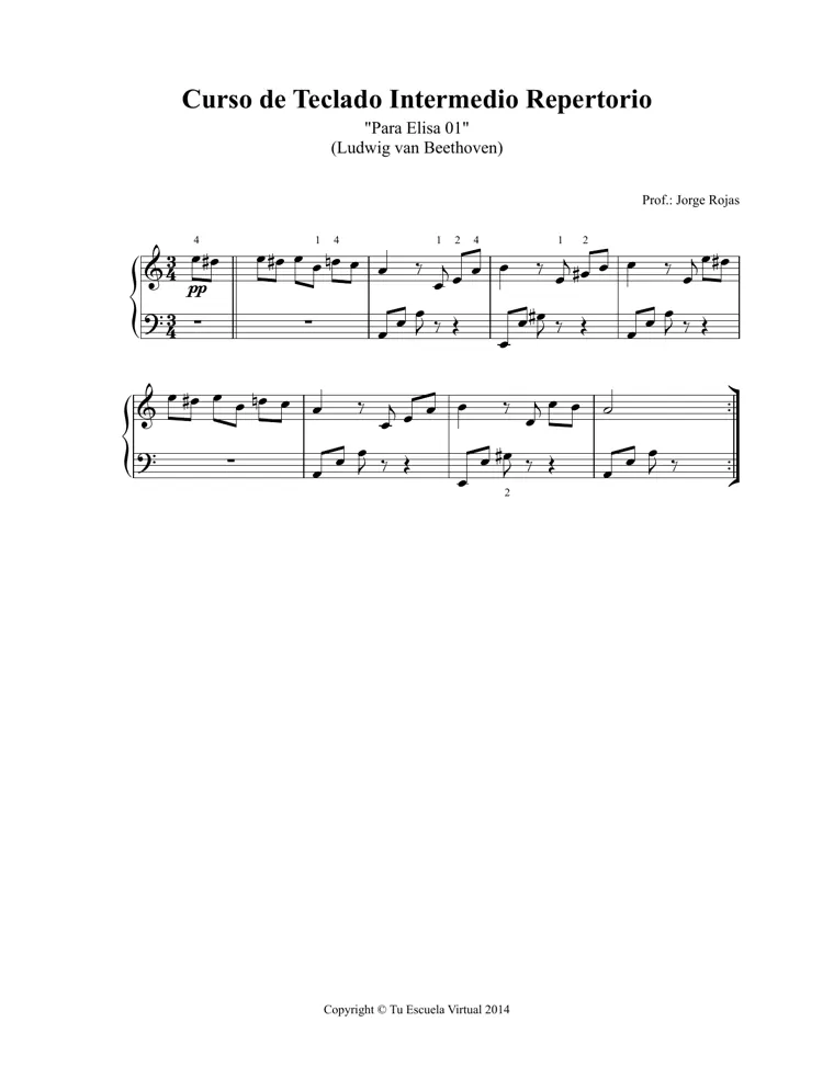 Partitura y tablatura de Para Elisa