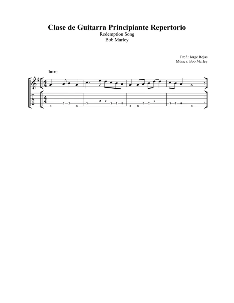 Partitura y tablatura de Redemption Song